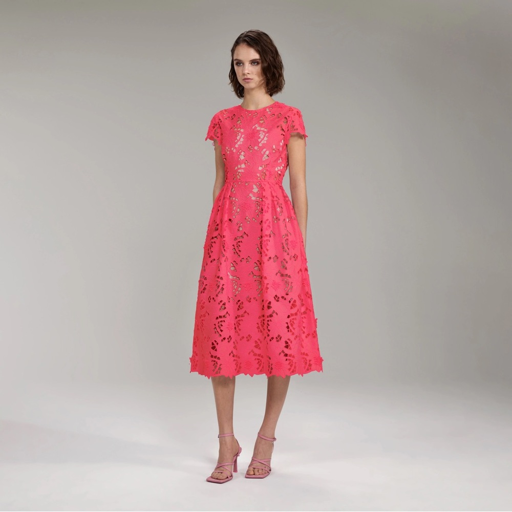 Self-Portrait Bright Pink Peony Midi Dress Sz 4 (US)